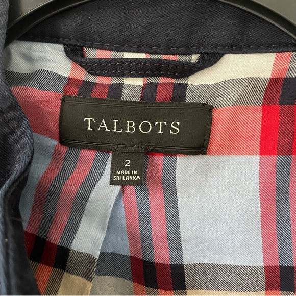 Talbots | NWOT Navy Button Down Jacket with Plaid Lining - Picture 4 of 5